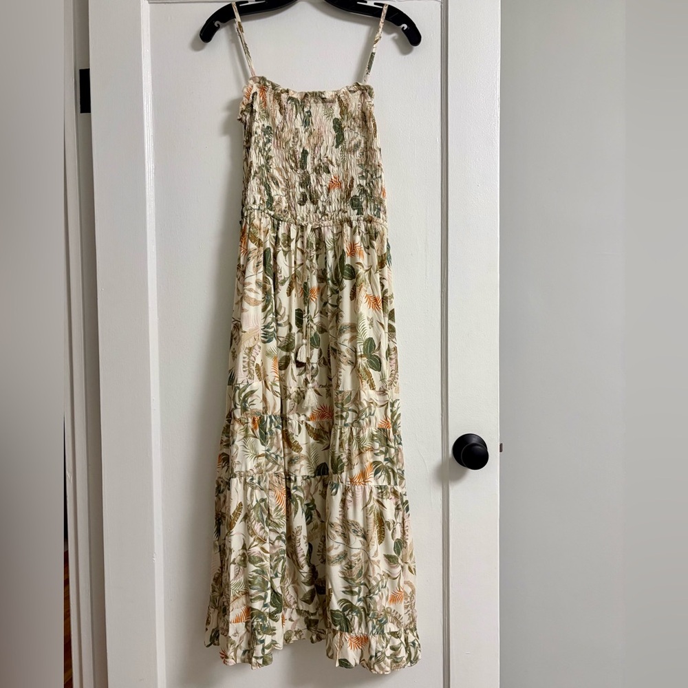 Olivaceous Maxi dress size Small cream green orange floral pattern
